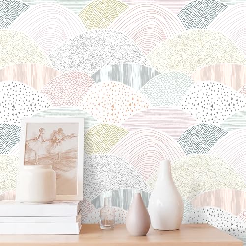 CiCiwind Boho Peel and Stick Wallpaper, Colorful Dot Geometric Wallpaper, Removable Self-Adhesive Vinyl Contact Paper for Kids Room Bedroom Cabinets, 15.5×197